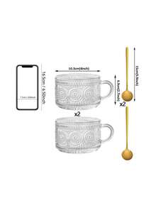 2pcs Vintage Coffee/Tea Cups, Sunflower Embossed Glass Mugs With Handles, Suitable For Cappuccino, Latte, Cereal, Yogurt, Hot/Cold Beverages, Milk (With Spoons) - Multicolor - View 10