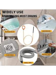 1/2支装管道疏通器，管道堵塞清除工具，蛇形毛发清洁工具，长31.89英寸，适用于淋浴房、厨房水槽、浴缸和浴室管道，带毛发收集器 - 多色 - 查看 6