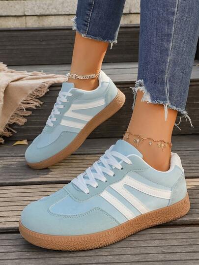 Women's Casual Versatile Striped Fashion Attractive Comfortable Durable Rubber Soft Bottom Breathable Lightweight Splicing Sneakers, Fashionable Versatile Breathable Korean Style