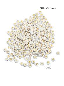 200/500/1000/1400颗亚克力字母珠，金色字母，白色圆珠，4x7毫米，适用于制作友谊手链、礼品和纪念品首饰 - 白&Golden色 - 查看 6