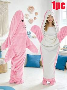 1pc Adult Shark Hooded Blanket, Shark Costume, Wearable Shark Blanket, Comfortable Shark Pajamas, Super Soft Flannel Shark Hooded Blanket, Family Shark Hooded Blanket, Wearable Shark Sleeping Bag, Women/Men Gift, Personalized Gift, Shark Hoodie Blanket, Cozy Flannel Shark Sleeping Bag Sofa Blanket New Cartoon Animal Cute Interesting Sleeping Bag Adult Style, Animal Pajamas - Multicolor - View 25