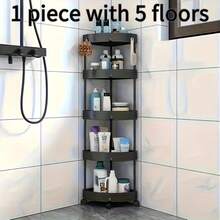 1pcCorner Shower Caddy, Bathroom Corner Shelf, Freestanding Shower Storage,Plastic Bathroom Shelving, Black Shower Organizer, Rustproof Bathroom Rack.Space Saving Bathroom Storage, Corner Shower Organizer, Small Bathroom Shelving Unit,No Drill Shower Caddy, Freestanding Corner Shelf, Damage-Free Bathroom Storage - 5層黑色四滑輪 - 查看 9