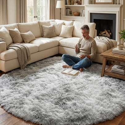 1 件装柔软圆形扎染浅灰色地毯 | 柔软亲肤 | 适合用作书房、床头、客厅、卧室的奢华优雅装饰地毯 | 实用易打理，家居装饰地毯