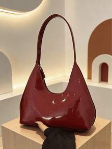 韩式红色漆器新月形手提包，女士手提包，时尚腋下包，高品质 - 彩色 - 查看 1