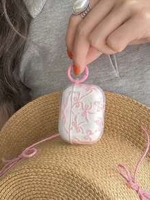 1 pieza Estuche de auriculares de TPU transparente con lazo rosa, compatible con auriculares de la serie Apple - Rosa - Ver 6