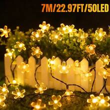 20/50/100 LED Luces solares para jardín - 5m/7m/12m, 8 modos de iluminación, luces solares de flores de cerezo para exteriores, control de luz inteligente, sin costo eléctrico, adecuado para jardín, patio, cerca, árbol, balcón, pabellón, casa, decoración de ventanas, creando una atmósfera de iluminación soñadora - a prueba de viento, fácil de instalar, talla grande adecuado para el hogar, cumpleaños, fiesta, Pascua, decoración de celebración de días festivos, regalo del Día de la Madre, decoración de hadas para exteriores - Luces de jardín - Ver 21