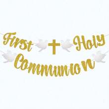 Colorful Flags Banner, God Bless Baptism Symbol Party Decor, Suitable For Christian Children Boys Girls Baby Shower Party Supplies, Gold Glitter - Multicolor - View 11