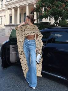 Trang phục nữ thanh lịch, Áo croptop cổ tròn vạt lệch chấm bi bằng vải dệt mỏng, Khăn choàng nữ phù hợp với váy dạ hội, Khăn choàng phù dâu mềm mại, Khăn choàng chiffon, Áo khoác ngoài mùa hè cho đám cưới - Màu be - Xem 5