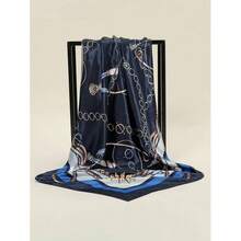 1pc Fashion Ladies' Printed 90s Square Scarf With Chain, Suitable For Daily Wear, Satin Headscarf Bandana Bandana,Hair Band,Head Band Ideal For Dressing Up Your Look - 彩色 - 查看 3