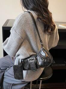 Dedoo 1 chiếc túi đeo vai và đeo chéo kiểu dáng hộp vuông cổ điển thời trang Y2K Gothic trang trí đinh tán, phù hợp sử dụng hàng ngày, thiết kế độc đáo, phong cách Steampunk, Gothic, phong cách đường phố cá tính, lý tưởng cho các lễ hội âm nhạc, buổi hòa nhạc, phong cách rock dành cho phụ nữ. - màu đen - Xem 4