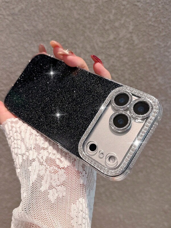 เคสโทรศัพท์สีดำเงาประดับพลอยเทียมแบบแข็ง เหมาะสำหรับ IPhone 17 Pro Max/17 Pro/17/16 Pro Max/16/16 Pro/15 Pro Max/15 Pro/15/13/14 Pro Max/13 Pro/13 Pro Max/14 Pro/14 Pro Max, ดีไซน์มินิมอลหนากันกระแทก