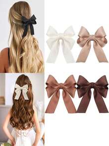 Bộ 1/2/4/6 chiếc nơ cài tóc bằng satin dành cho nữ, kẹp tóc nơ lớn, kẹp tóc thanh lịch dùng hàng ngày và làm quà tặng. - Nhiều màu - Xem 5