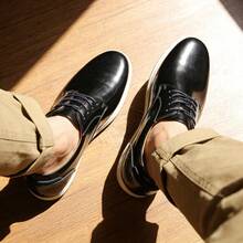 男士休闲运动鞋，PU鞋面，后跟耐磨设计，橡胶鞋底，舒适步行鞋 - 黑色 - 查看 3