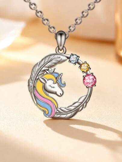 1件装时尚珐琅彩虹独角兽吊坠项链，适合女性日常佩戴、节日派对、情侣礼物、女友礼物、家人礼物、闺蜜礼物，简约舒适的中性饰品