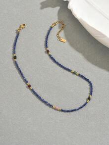 1pc Women's Fashion Asymmetrical Stone Crystal Beaded Necklace, Suitable For Daily Wear (Bead Color Random) - Blue-n1291 - View 4