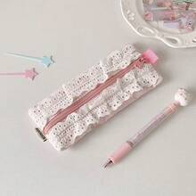 1pc Cute Lace Trim Pencil Case, Small Student Stationery Storage Pouch - Lace-trimmed Pencil Case - View 10