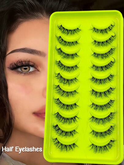  Asiteo 10 Pairs Fluffy Messy Clear Band 3/4 Band Eye Corner Lashes Faux Mink Half Eyelashes Cat Eye Eyelashes Natural Fluffy Curl Full False Eyelashes Travel Essentials Makeup Tools