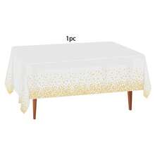 1pc 54" X 108" Gold Polka Dot Disposable Plastic Tablecloth, Rectangular Table Cover, Colorful Paper Confetti Tablecloth For Outdoor Birthday Wedding Baby Shower Party Tabletop Decor - White Background With Gold Dots - View 7