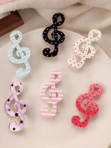 Set de 6 piezas de pasadores de pelo con diseño de lunares y notas musicales, pasadores de pelo de festival de música, accesorios de pelo únicos y divertidos, pasadores de pelo de nota de unicolor, lindos y dulces para niñas, pasadores de pelo de caimán a rayas para flequillo, decoraciones de pelo para regalos navideños, adecuados para fiestas y eventos - Multicolor - Ver 6