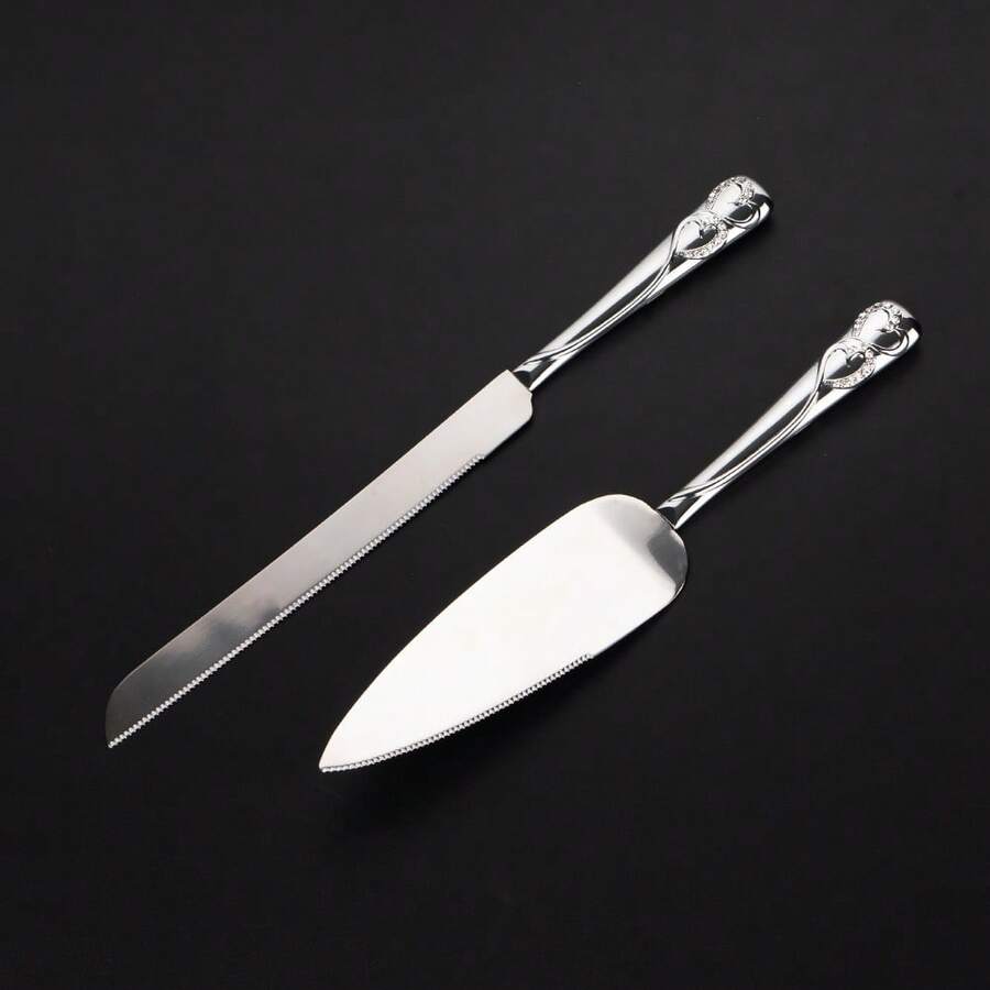 Heart-Shaped Stainless Steel Romantic Embossed Wedding Heart Shape Antique Cake Knife And Server Set - View 1