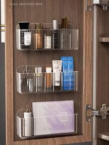 1/3 hộp đựng mỹ phẩm treo tường, hộp đựng đồ trang điểm bằng nhựa dùng để đựng son môi, cọ trang điểm, sơn móng tay, sản phẩm chăm sóc da - Hộp đựng đồ ẩn trong cửa tủ gương. Kệ đựng đồ trang điểm cho bàn trang điểm phòng tắm. - trong suốt - Xem 2
