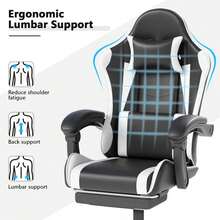 Gaming Chair With Headrest And Lumbar Support, Ergonomic High Back Office Chair, Racing Style Executive Computer Desk Chair, Leather Adjustable Swivel Task Chair For Home Office (White) - White - View 4