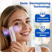 Women's Rechargeable Facial Hair Removal Razor With Light, Includes 6 Replacement Blades, Face Peeling, 3 Speed Settings, Eyebrow Trimmer - White - View 4