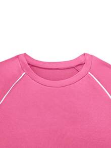 2pcs Sports & Casual Striped Short Sleeve Top And Shorts Set Summer Elegant - Hot Pink - View 6