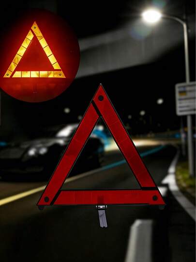 1pc Red Reflective Warning Triangle With Storage Box, Compact & Portable, Suitable For Road Emergencies | Automotive Safety Essential, Road Emergency Equipment, Vehicle Emergency Supplies, Trunk Storage, Reflective Safety Gear, Travel Safety Accessory, Car Necessity, Automotive Safety Tool