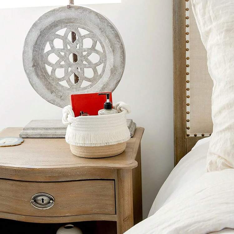 1pc Handwoven Decorative Storage Basket, Cute Tassel Decor, Suitable For Laundry, Magazine, Toy, Blanket, Clothing Storage, Ideal For Nursery, Dog/Cat Toy Storage, Bathroom Shelf, Home Storage - Multicolor - View 12