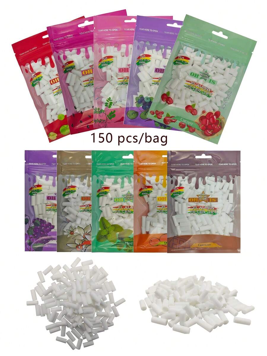 150pcs/Pack OHIS Multi-Fruit Flavored 6MM Hand-Rolled Cigarette Filters, Strong Breathability Cylindrical Scented Filters, Minimalist Classic Portable Sealed Bag Packaging, Ideal Gift For Mother's Day, Father's Day, Valentine's Day, Christmas, Birthday, New Year And Holidays - Multicolor - View 1