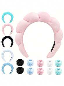 Soft Sponge Headband, Face Wash Wristband, Popular Headband Set, High Crown Sponge Braided Cloud Hair Hoop Accessories - Soft and Fluffy Clouds - View 1