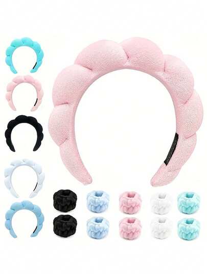 柔软海绵发带，洗脸腕带，流行发带套装，高冠海绵编织云朵发箍配饰