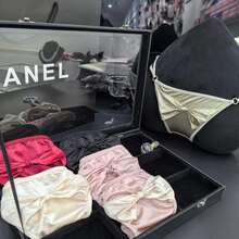 Large Bow European And American Court Noble Silk Women's Panties With Double Thin Straps Ice Silk Women's Underwear - 酒紅 - 查看 10
