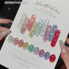 10毫升/瓶 2026新款闪亮钻石指甲油，夏季美甲美白，精致闪耀超亮冰透明不暗沉红蓝绿钻石闪粉凝胶指甲油，白色指甲，粉色指甲，UV固化美甲用品 - 彩色 - 查看 3