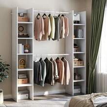 Perchero para Ropa Armario armable para Ropa Armario para Ropa con Dos Filas de Compartimentos de Almacenamiento 155 x 30 x 181 cm Blanco - Blanco - Ver 4