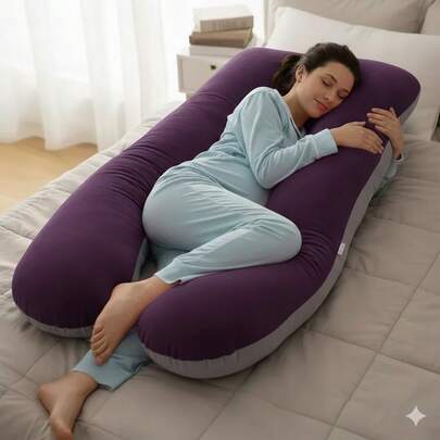 Almohada de Embarazo y Lactancia 7 en 1 Morado con Lila  Soporte Ergonómico para Descanso de Mamá y Bebé