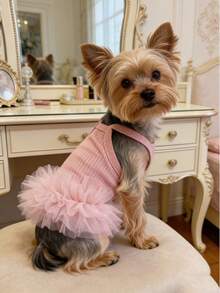 1 件优雅芭蕾薄纱裙宠物狗服装，公主裙无袖浪漫派对装，适合小型犬、猫，清凉春夏 - 粉色 - 查看 12