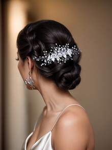 1pc Handmade Elegant Women Hair Comb Fashion Headpiece, Suitable For Christmas, Festivals, Parties, Galas - Silver - View 6