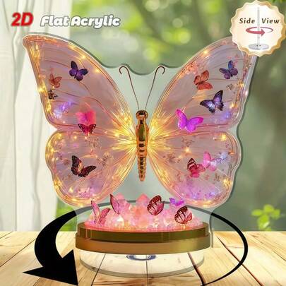 2D Acrylic "Colorful Butterfly" Desktop Decor, 360° Rotating, Suitable For Desk, Kitchen, Living Room, Bedroom Decoration, Valentine's Day, New Year Gift