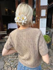 Áo len dệt kim tay ngắn cổ tròn màu nâu, dáng rộng, khoét lỗ, thích hợp cho nữ mùa xuân/hè, kiểu dáng thường ngày, đơn giản, thoải mái, phù hợp đi làm hoặc đi học, áo len mùa hè thời trang, thanh lịch, màu trơn. - màu nâu - Xem 7