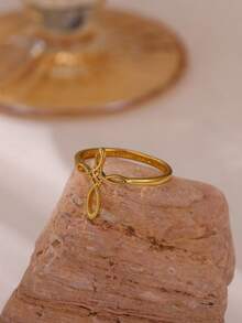 1 Pc Fashion Knot Cross Ring For Women Gold Color Stainless Steel Geometric Ring Wedding Party Jewelry Gift - Gold 1 - View 7