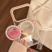 1pc White Rim Magnetic Colorful Dot + Rose Dot Round Magnetic Phone Holder Stand, Transparent, Suitable For IPhone 17 Pro Max, American Style Magnetic Holder For IPhone 16, 13 Soft Case, 15, Personalized, Creative, Geometric, Minimalist, Contrast Color, Niche, Ins Style - Clear - View 13