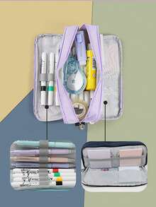 Minimalist High-Quality New Middle School Student Large Capacity Stationery Pencil Case, Ins Japanese Style Stationery Box - 1pc Black - View 6