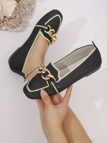 Mocasines de punta cuadrada, zapatos casuales, nueva llegada - Negro - Ver 2