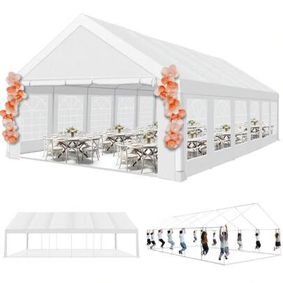 tooluck 20x40ft Party Tent Heavy Duty Outdoor White Gazebo Event Shelter Wedding Canopy Tent Marquee For Parties Carport BBQ With Removable Sidewall Windows,White