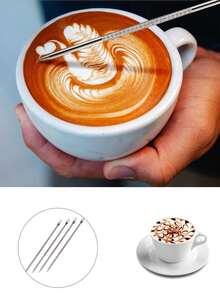 Caneta de Arte em Latte de Luxo, Caneta de Arte em Latte com Cabo de Pau-rosa, Ferramenta de Escultura de Arte em Latte, Caneta de Arte em Café de Aço Inoxidável com Cabo de Madeira, Ferramenta de Caneta de Arte em Latte para Cappuccino, Espresso, Decoração e Escultura de Café, Ferramenta Reutilizável de Decoração de Bebidas para Cafés, Casa, Escritório, Amantes de Café, Presente de Feriado, Suprimentos de Barista - Multicolorido - Visão 3
