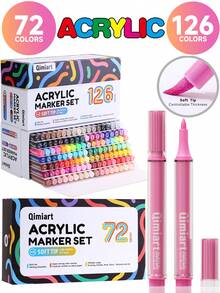 72色和126色丙烯马克笔套装，柔软尼龙笔尖，笔尖尺寸0.7-5毫米，适用于勾勒轮廓和着色，色彩丰富，激发创造力，显色度高，防晕染，覆盖力强，适合DIY和艺术创作。 - 馬克筆套裝 - 查看 1