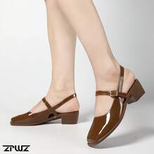 Women's Chunky Heel Mary Jane Shoes, Comfortable Non-Fatiguing New Arrival - Brown - View 2