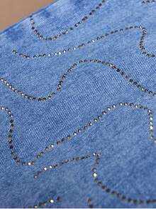 Women's Blue Jeans With Glitter Wave Pattern, High Waist, Premium - Dark Wash - View 9